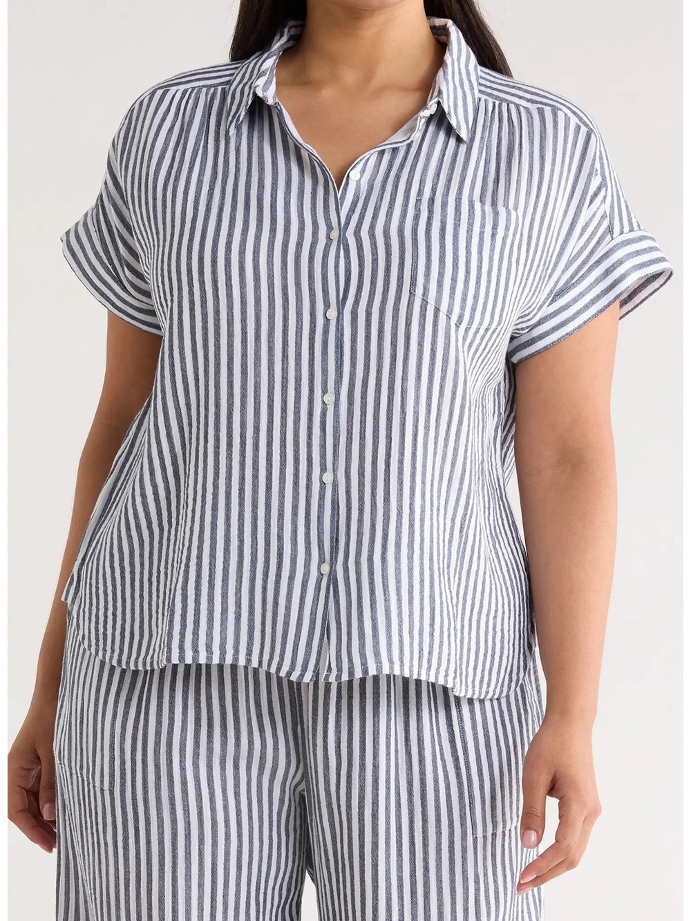 CASLON COTTON GAUZE STRIPED BUTTON UP SHIRT- PLUS SIZE 4X- NWT - Picture 2 of 11